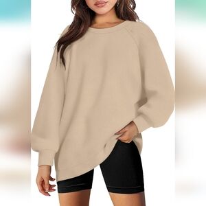 Oversized Large Sweatshirt Fleece Pullover Crewneck New Khaki Tan Soft‎